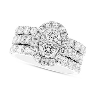 Diamond Oval Cluster 3-Pc Bridal Set (3 ct. t.w.) in 14k White Gold