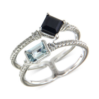 Multi-Gemstone Double Row Openwork Statement Ring (1-1/4 ct. t.w.) in Sterling Silver