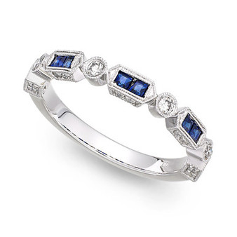 14k White Gold Sapphire (1/3 ct. t.w.) and Diamond (1/5 ct. t.w.) Alternating Ring