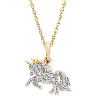 Diamond Unicorn 18" Pendant Necklace (1/10 ct. t.w.) in 10k Gold, Created for Macy's