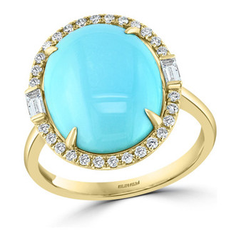 EFFY® Diamond (1/3 ct. t.w.) & Turquoise (12 x 15mm) Statement Ring In 14k Gold