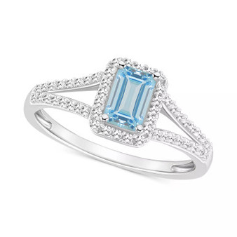Aquamarine (1/2 ct. t.w.) & Diamond (1/4 ct. t.w.) Split Shank Ring in Sterling Silver (Also in Opal)