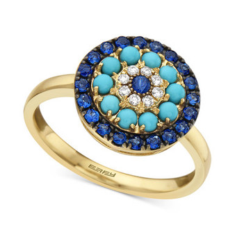 EFFY® Sapphire (1/2 ct. t.w.), Turqouise & Diamond (1/20 ct. t.w.) Statement Ring in 14k Gold