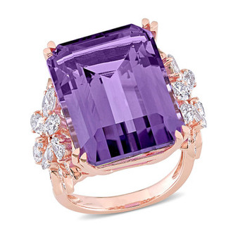 Amethyst (20 ct. t.w.) and Diamond (1-3/4 ct. t.w.) Multi-Shape Floral Ring in 14k Rose Gold
