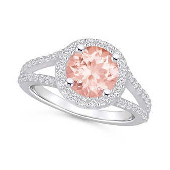 Morganite (1-7/8 ct. t.w.) and Diamond (1/2 ct. t.w.) Halo Ring in 14K White Gold