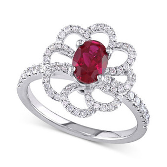Ruby (1 ct. t.w.) & Diamond (5/8 ct. t.w.) Openwork Flower Ring in 14k White Gold