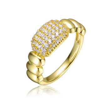 Sterling Silver 14k Yellow Gold Plated with Cubic Zirconia Pave Scalloped Ring