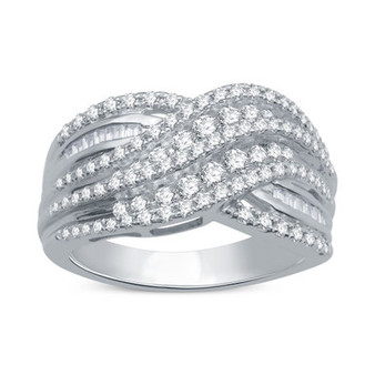 Diamond Multirow Crossover Statement Ring (1 ct. t.w.) in Sterling Silver