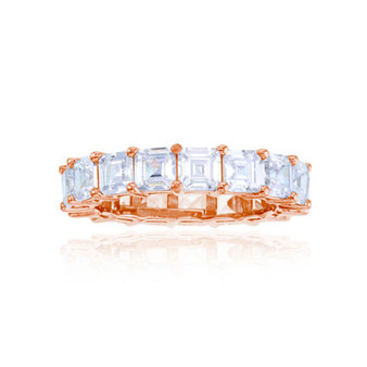White Princess Cut Cubic Zirconia Eternity Band in 14k Rose Gold Plated Sterling Silver
