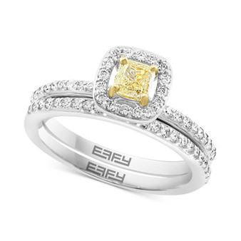EFFY® Yellow & White Diamond Cushion Halo Bridal Set (7/8 ct. t.w.) in 18k Gold & White Gold