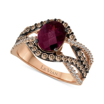 Raspberry Rhodolite (1-3/4 ct. t.w.) & Diamond (7/8 ct. t.w.) Swirl Ring in 14k Rose Gold