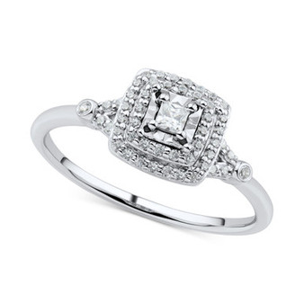 Diamond Princess & Round Halo Engagement Ring (1/4 ct. t.w.) in 14k White Gold