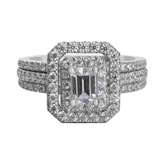 Diamond Emerald-Cut Halo Diamond Engagement Ring (1-1/2 ct. t.w.) in 14k White Gold