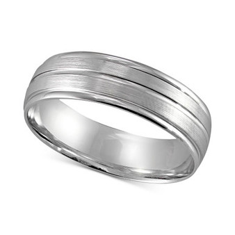 Men's Textured Beveled Edge Wedding Band in 14k White Gold