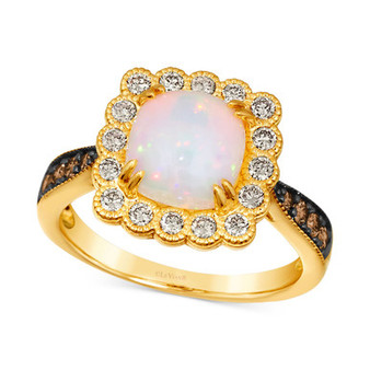 Neopolitan Opal (1-1/4 ct. t.w.) & Diamond (1/2 ct. t.w.) Halo Ring in 14k Gold