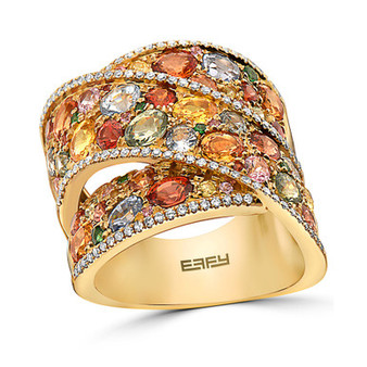 EFFY® Multi-Gemstone (5-3/4 ct. t.w.) & Diamond (1/3 ct. t.w.) Crossover Wide Statement Ring in 14k Gold