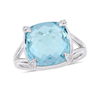Blue Topaz (9 ct.t.w.) and  White Topaz (1/20 ct.t.w.) Split Shank Cocktail Ring in Sterling Silver