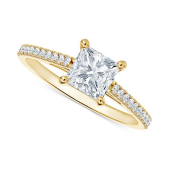 Diamond Princess-Cut Cathedral Solitaire & Pavé Engagement Ring (7/8 ct. t.w.) in 14k Gold