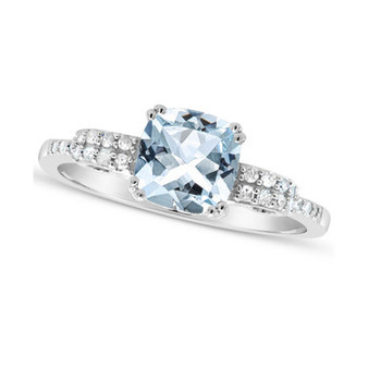 Aquamarine (1-1/4 ct. t.w.) and Diamond (1/10 ct. t.w.) Ring in Sterling Silver