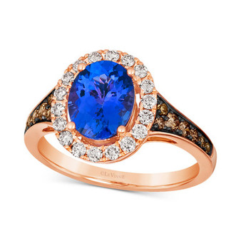 Blueberry Tanzanite (1-3/4 ct. t.w.), Chocolate Diamonds (1/4 ct. t.w.) & Nude Diamonds (1/3 ct. t.w.) Ring set in 14k Rose Gold