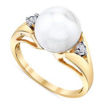Cultured Freshwater Pearl (10mm) & Diamond (1/8 ct. t.w.) Ring in 14k Gold
