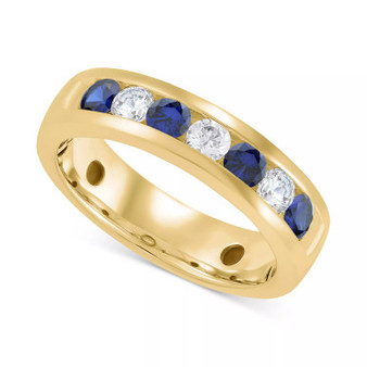 Men's Lab Grown Sapphire (1-1/6 ct. t.w.) & Lab Grown Diamond (3/4 ct. t.w.) Channel Band in 10k Gold