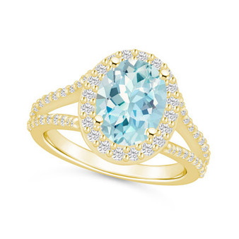 Aquamarine (2-1/2 ct. t.w.) and Diamond (3/4 ct. t.w.) Halo Ring in 14K Yellow Gold
