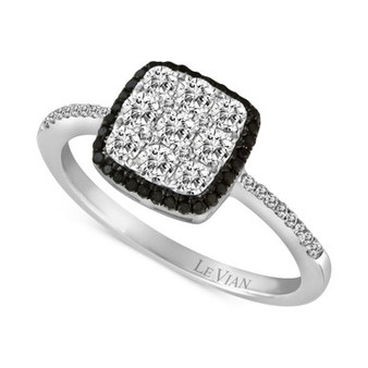 Vanilla Diamond (1/2 ct. t.w.) & Blackberry Diamond (1/10 ct. t.w.) Halo Cluster Ring in 18k White Gold