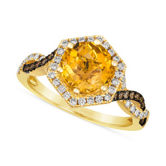 Cinnamon Citrine (1-7/8 ct. t.w.) & Diamond (3/8 ct. t.w.) Halo Twist Ring in 14k Gold