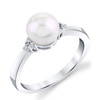 Cultured Freshwater Pearl (7mm) & Diamond (1/20 ct. t.w.) Ring in 14k White Gold