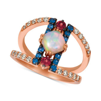 Multi-Gemstone (7/8 ct. t.w.) & Nude Diamonds (1/3 ct. t.w.) Statement Ring in 14k Rose Gold