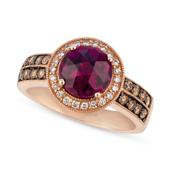 Raspberry Rhodolite (2-1/5 ct. t.w.) & Diamond (1/2 ct. t.w.) Halo  Ring in 14k Rose Gold
