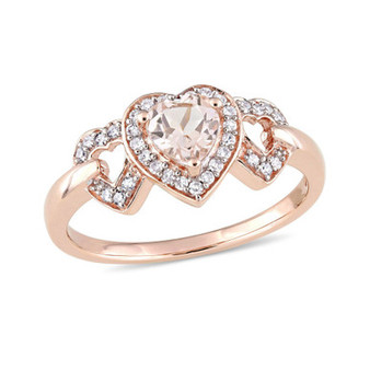 Morganite and Diamond Linked Heart Ring