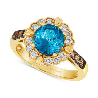 Deep Sea Blue Topaz (2 ct. t.w.) & Diamond (1/5 ct. t.w.) Flower Ring in 14k Gold