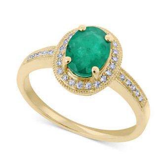 Emerald (1-1/10 ct. t.w.) & Diamond (1/8 ct. t.w.) Ring in 14k Gold