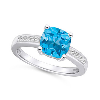 Blue Topaz and Diamond Ring (2-3/4 ct.t.w and 1/8 ct.t.w) 14K White Gold