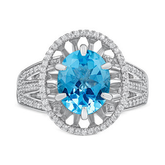 Swiss Blue Topaz (3-1/6 ct) & Diamond (1/4 ct. t.w.) Caves of Wonder Ring in Sterling Silver