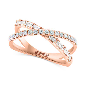 EFFY® Diamond Round & Baguette Crossover Ring (3/8 ct. t.w.) in 14k Rose Gold