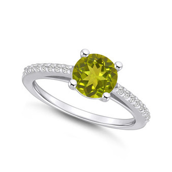 Peridot (1-1/2 ct. t.w.) and Diamond (1/6 ct. t.w.) Ring in 14K White Gold