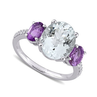 Aquamarine (3 ct. t.w.), Amethyst (4/5 ct. t.w.) & Diamond (1/10 ct. t.w.) Ring in Sterling Silver