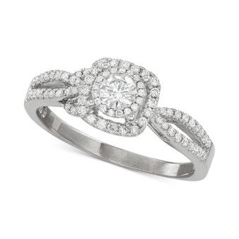 Diamond Double Halo Split Shank Engagement Ring (5/8 ct. t.w.) in 14k White Gold
