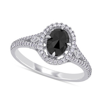 Diamond Oval Black Halo Engagement Ring (1 ct. t.w.) in 14k White Gold