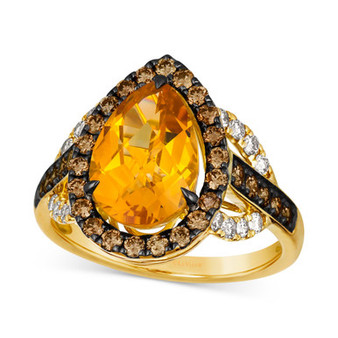 Cinnamon Citrine (2-7/8 ct. t.w.) & Diamond (7/8 ct. t.w.) Pear Halo Statement Ring in 14k Gold