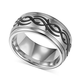 Men's Stainless Steel Ring, Black Design Wedding Band