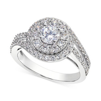 Diamond Halo Swirl Engagement Ring (1-1/2 ct. t.w.) in 14k White Gold