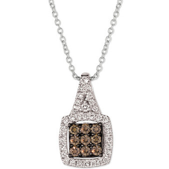 Chocolate Diamond (1/3 ct. t.w.) & Nude Diamond (1/3 ct t.w.) Square Cluster 18" Pendant Necklace in 14k White Gold