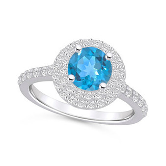 Blue Topaz and Diamond Accent Halo Ring in 14K White Gold