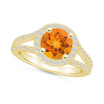 Citrine (1-3/4 ct. t.w.) and Diamond (1/2 ct. t.w.) Halo Ring in 14K Yellow Gold