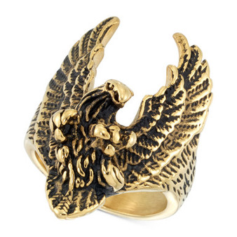 Yellow & Black Ion-Plated Eagle Ring in Stainless Steel