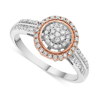 Diamond Halo Cluster Ring (1/2 ct. t.w.) in 10k Rose & White Gold